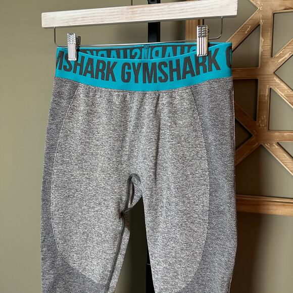 Gymshark Flex Leggings Mid Rise Charcoal Marl / Teal  Small - Picture 2 of 3